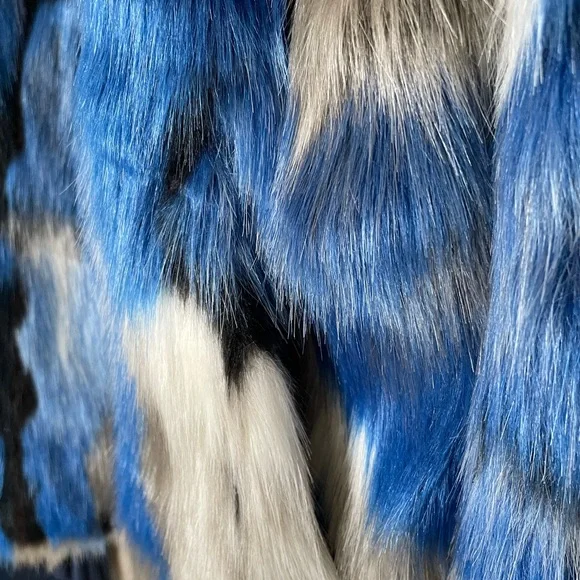 NVLT Blue and Gray Faux Fur Coat - Picture 5 of 6